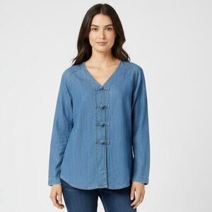 Vintage Monique Fashions Women's Size 14 Blue Denim Knot Closure Jean Jacket